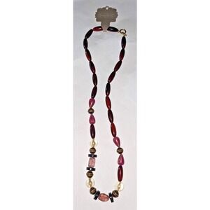 NWT Anthropologie Beaded Statement Necklace Purple Black Gold Beads New RARE HTF
